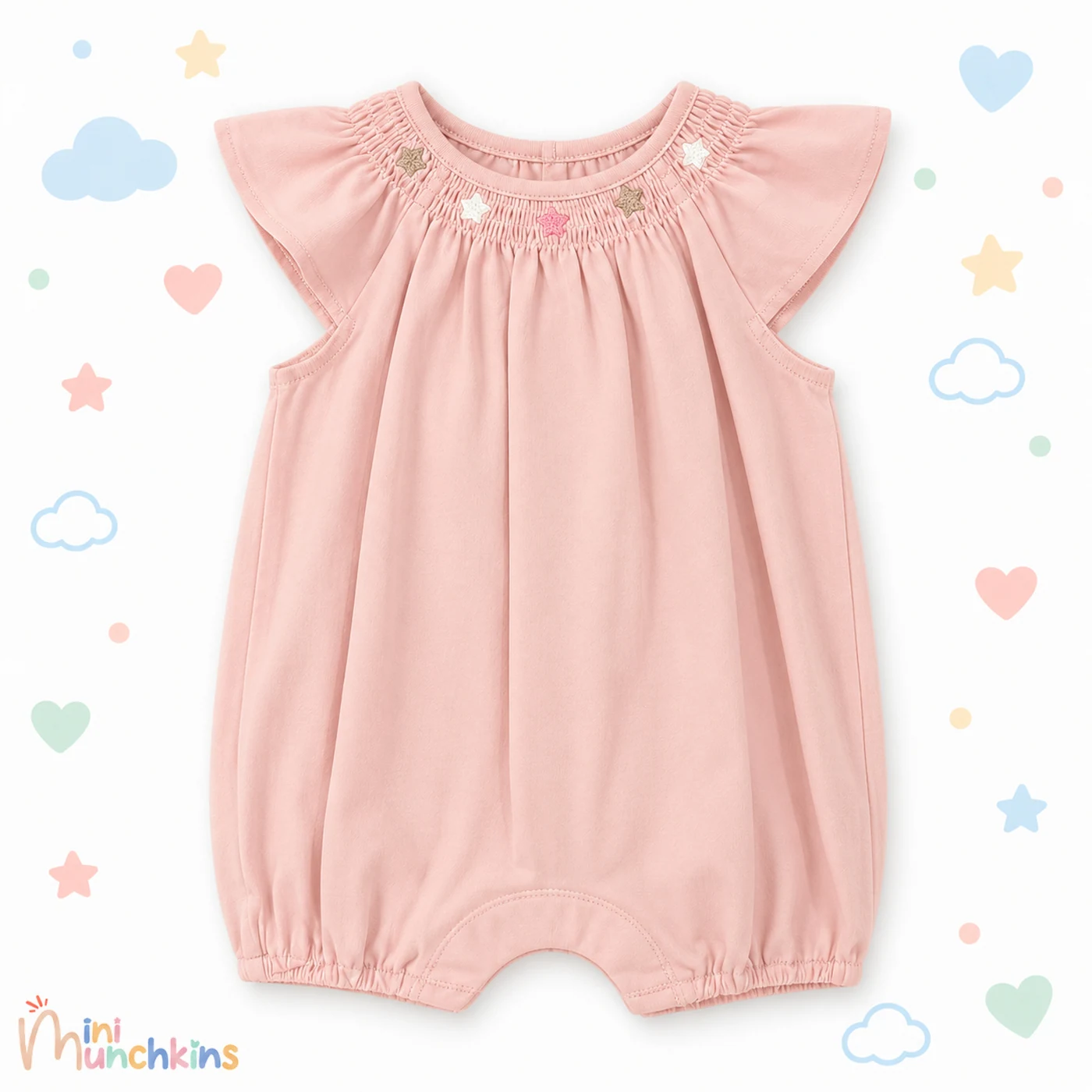 Pelele rosa de cuello bordado